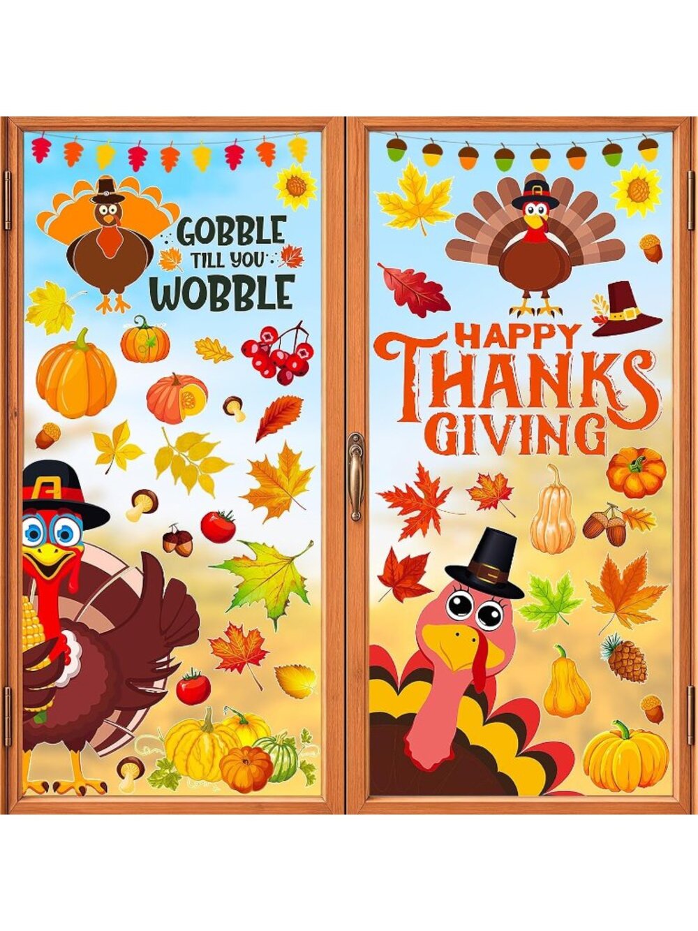 Fall Thanksgiving Window Clings Static Window Decal Yellow for Xmas Fall Décor